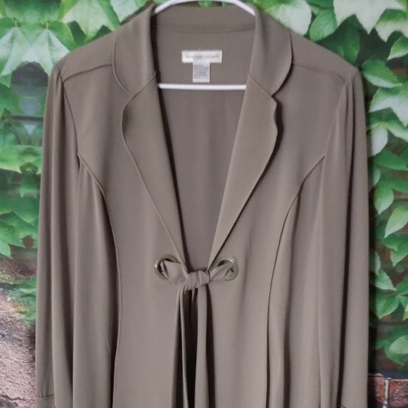 Dusty Green Open Front Sash Tie Cardigan - Picture 2 of 5